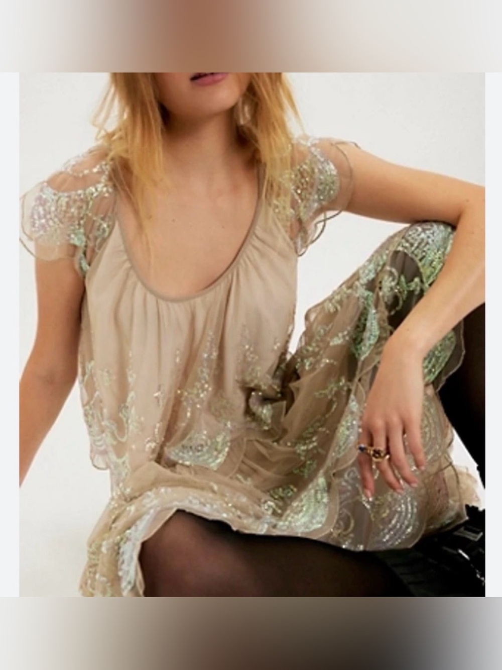 Free People Beige Sequin Embellished Two-Piece Skirt Set - Picture 4 of 10